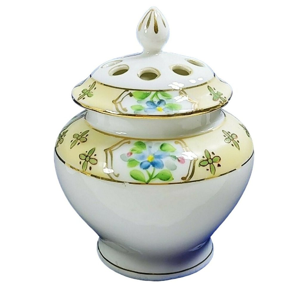 Potpourri Jar Incense Stick Holder Hand Painted Floral Design